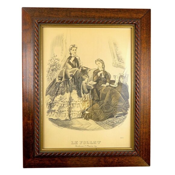 1860s Le Follet Fashion Plate - Women & Boy - Framed Mid-Century Repro - 8x10" - Picture 1 of 5